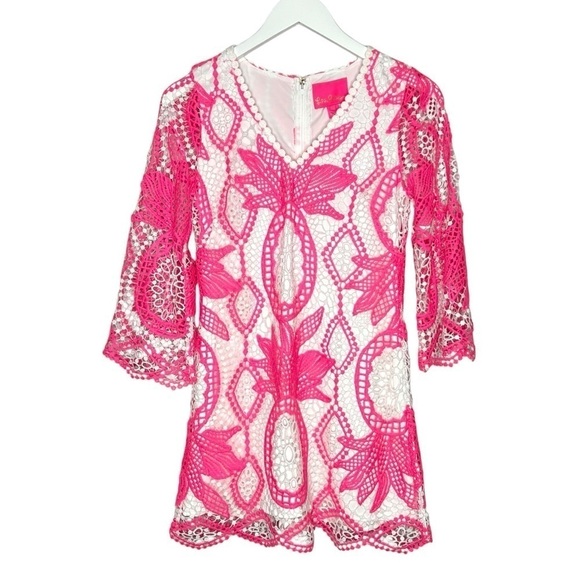 Lilly Pulitzer Lottie Romper Juice Stand Crochet Pink Tropics Size 00 NEW - Picture 6 of 16